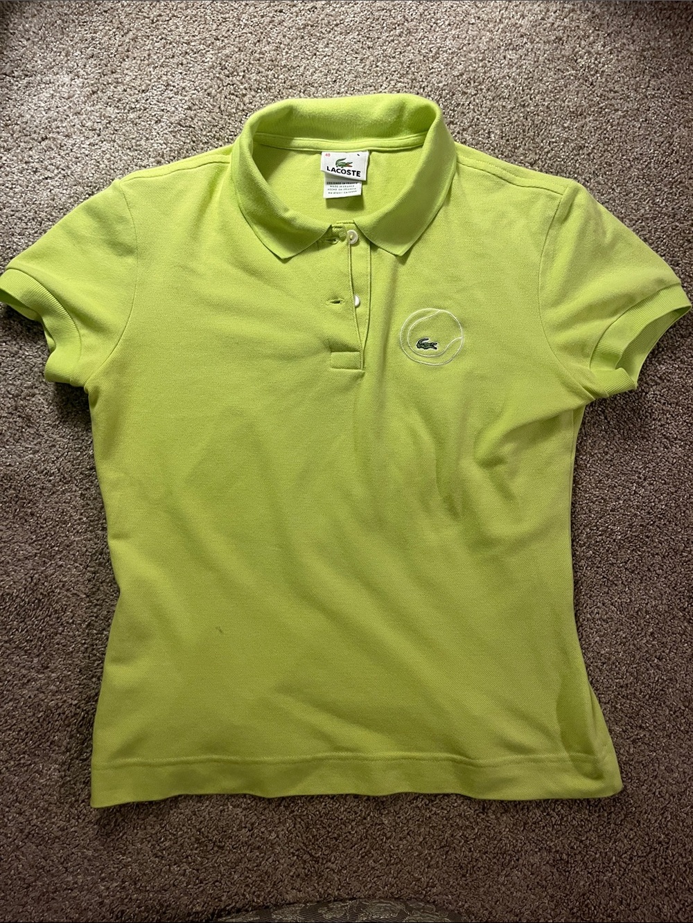 🎾🎾🎾 Lacoste Made & Designed in France Neon Tennis Ball Green Novelty Logo Polo